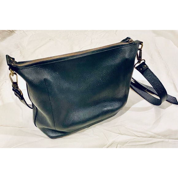 Handmade Black Leather Crossbody Hobo Purse - Picture 5 of 12